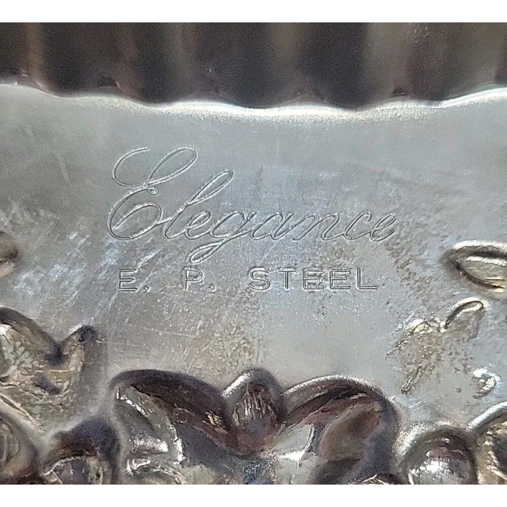 VTG Large Elegance E.P. Steel Clam Shell Serving Dish Tray - Ornate Floral 14